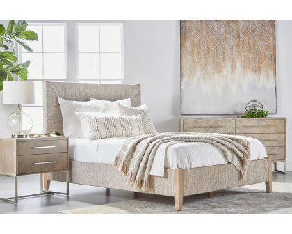 Essentials Woven Malay Queen Bed - White Wash Natural Gray