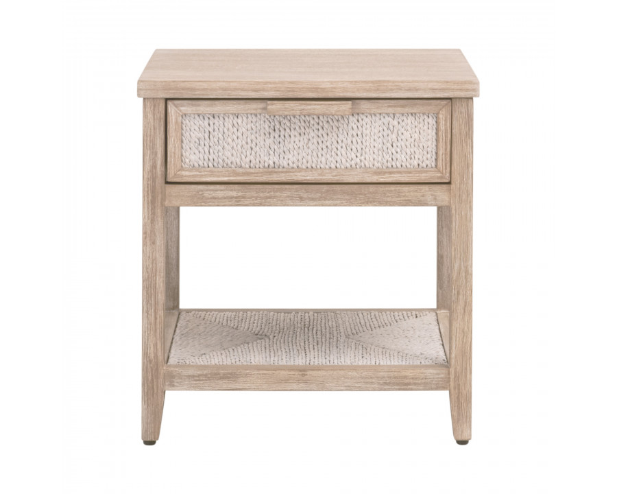 Essentials - Malay 1-Drawer Nightstand in White Wash Abaca Rope, Natural Gray Mahogany