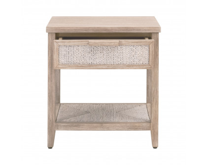 Essentials - Malay 1-Drawer Nightstand in White Wash Abaca Rope, Natural Gray Mahogany