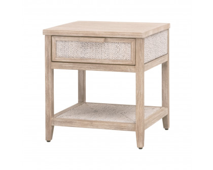 Essentials - Malay 1-Drawer Nightstand in White Wash Abaca Rope, Natural Gray Mahogany