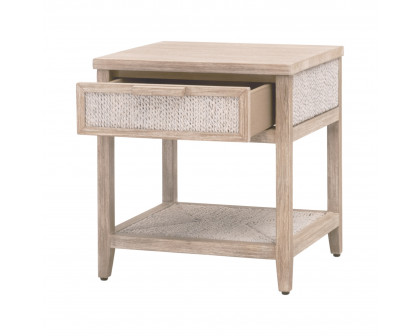 Essentials - Malay 1-Drawer Nightstand in White Wash Abaca Rope, Natural Gray Mahogany