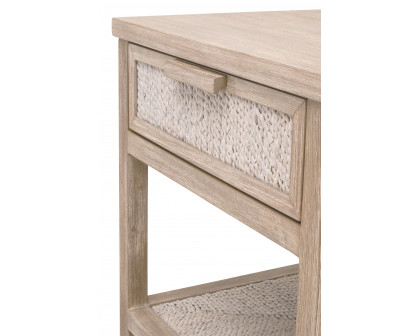 Essentials - Malay 1-Drawer Nightstand in White Wash Abaca Rope, Natural Gray Mahogany