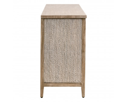 Essentials - Malay 6-Drawer Double Dresser in White Wash Abaca Rope, Natural Gray Mahogany