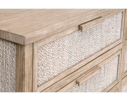 Essentials - Malay 6-Drawer Double Dresser in White Wash Abaca Rope, Natural Gray Mahogany