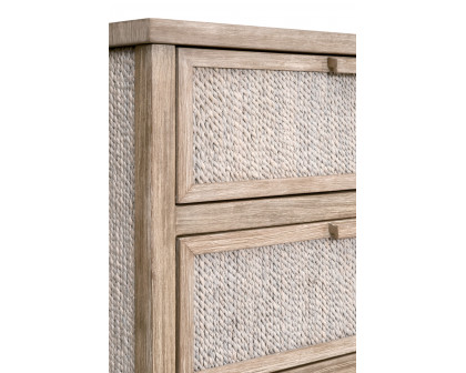 Essentials - Malay 6-Drawer Double Dresser in White Wash Abaca Rope, Natural Gray Mahogany