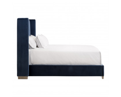 Essentials Chandler Queen Bed - Denim Velvet, Natural Gray Oak