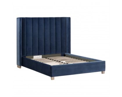 Essentials Chandler Queen Bed - Denim Velvet, Natural Gray Oak