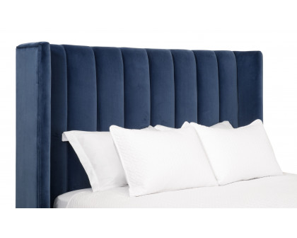 Essentials Chandler Queen Bed - Denim Velvet, Natural Gray Oak