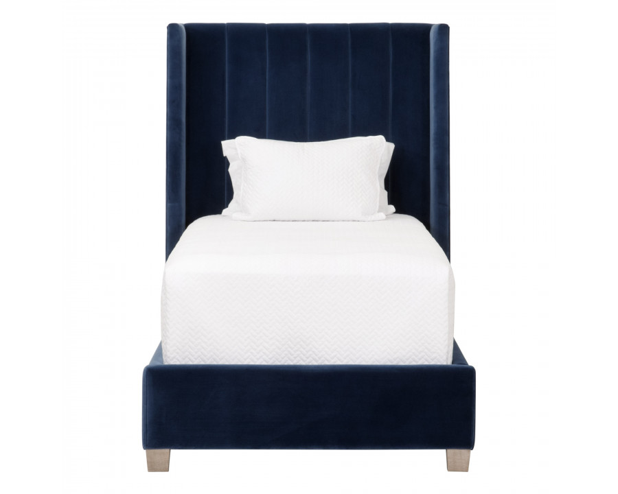 Essentials - Chandler Twin Size Upholstered Bed in Denim Velvet, Natural Gray Oak