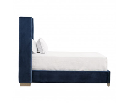 Essentials - Chandler Twin Size Upholstered Bed in Denim Velvet, Natural Gray Oak