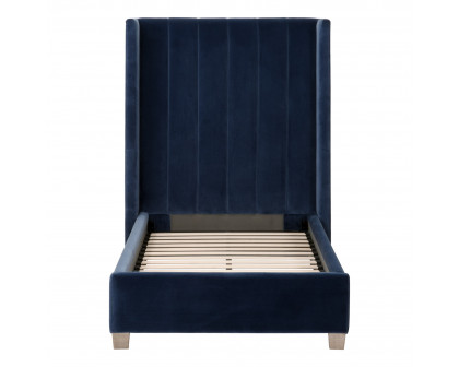 Essentials - Chandler Twin Size Upholstered Bed in Denim Velvet, Natural Gray Oak