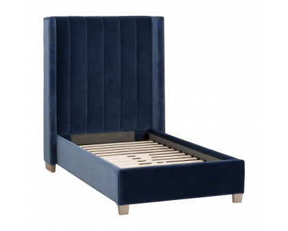 Essentials - Chandler Twin Size Upholstered Bed in Denim Velvet, Natural Gray Oak