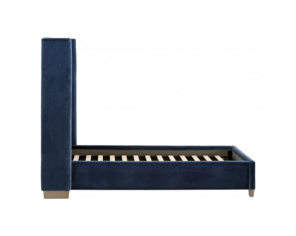 Essentials - Chandler Twin Size Upholstered Bed in Denim Velvet, Natural Gray Oak