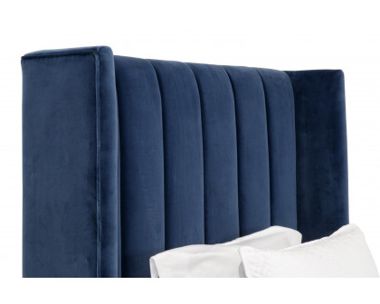 Essentials - Chandler Twin Size Upholstered Bed in Denim Velvet, Natural Gray Oak