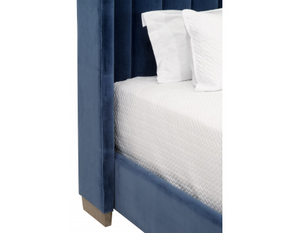 Essentials - Chandler Twin Size Upholstered Bed in Denim Velvet, Natural Gray Oak