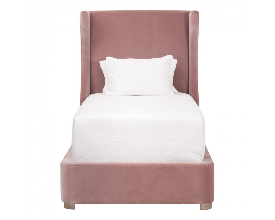 Essentials - Balboa Twin Size Upholstered Bed in Petal Velvet, Natural Gray Oak