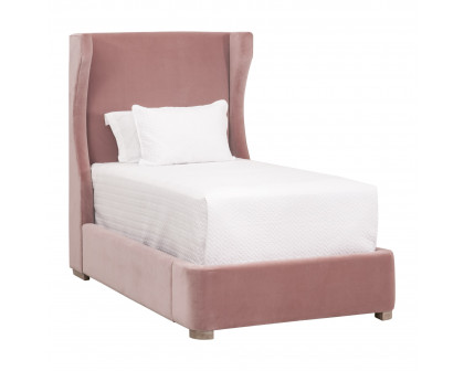 Essentials - Balboa Twin Size Upholstered Bed in Petal Velvet, Natural Gray Oak