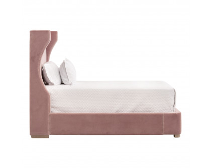 Essentials - Balboa Twin Size Upholstered Bed in Petal Velvet, Natural Gray Oak