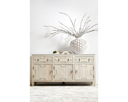 Essentials - Bella Antique Emerie Media Sideboard in White Wash Pine