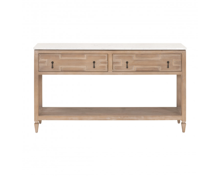 Essentials Bella Antique Emerie 2-Drawer Entry Console - Smoke Gray Pine, White Quartz