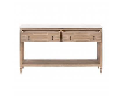 Essentials Bella Antique Emerie 2-Drawer Entry Console - Smoke Gray Pine, White Quartz