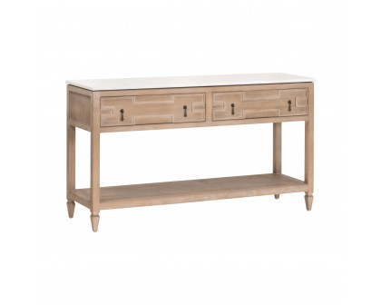 Essentials Bella Antique Emerie 2-Drawer Entry Console - Smoke Gray Pine, White Quartz