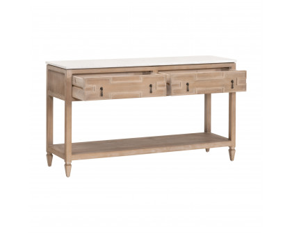 Essentials Bella Antique Emerie 2-Drawer Entry Console - Smoke Gray Pine, White Quartz