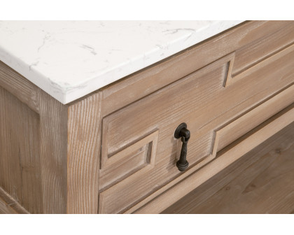 Essentials Bella Antique Emerie 2-Drawer Entry Console - Smoke Gray Pine, White Quartz