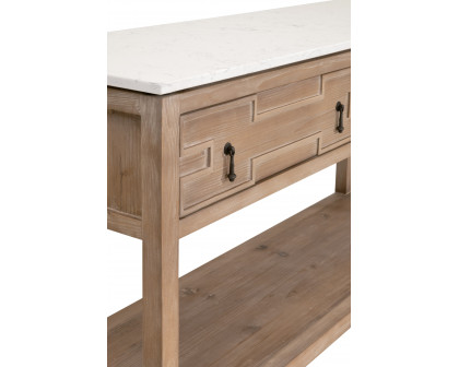 Essentials Bella Antique Emerie 2-Drawer Entry Console - Smoke Gray Pine, White Quartz