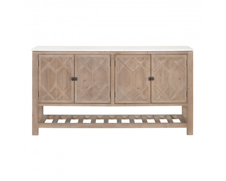 Essentials Bella Antique Willow Media Sideboard - Smoke Gray Pine, White Quartz