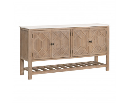 Essentials Bella Antique Willow Media Sideboard - Smoke Gray Pine, White Quartz