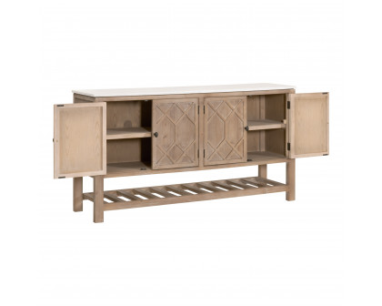 Essentials Bella Antique Willow Media Sideboard - Smoke Gray Pine, White Quartz