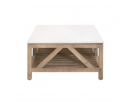 Essentials Bella Antique Spruce Coffee Table - Smoke Gray Pine, White Quartz