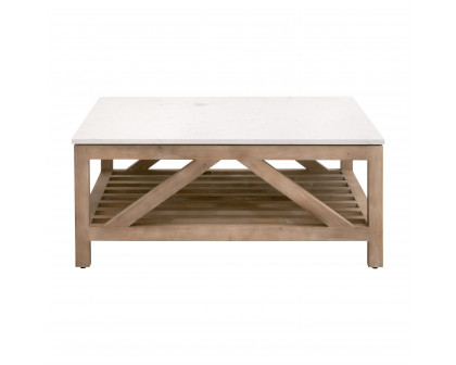 Essentials Bella Antique Spruce Square Coffee Table - Smoke Gray Pine, White Quartz