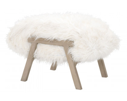 Essentials - Bella Antique Tibet Ottoman in White Fur