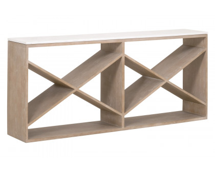 Essentials - Bella Antique Cellar Console Table in Gray Oak White Quartz