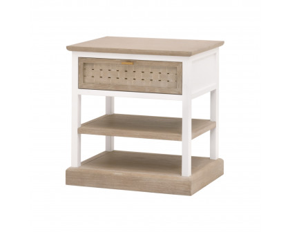 Essentials - Weave 1-Drawer Rectangular Side Table in Smoke Gray Oak, White Painted Oak