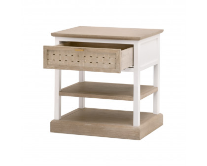 Essentials - Weave 1-Drawer Rectangular Side Table in Smoke Gray Oak, White Painted Oak