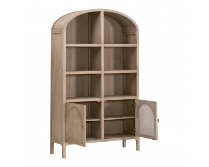 Essentials - Bella Antique Cane Storage Bookcase in Smoke Gray Oak, Smoke Gray Cane