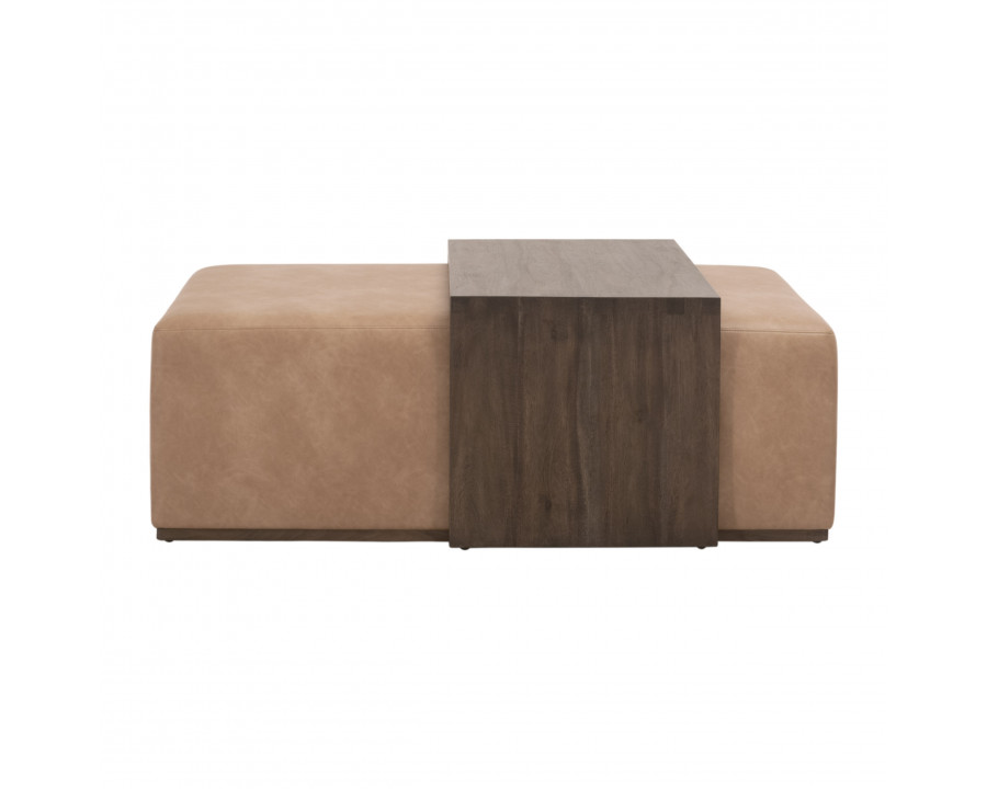 Essentials - Sample Dovetail Upholstered Coffee Table in Ivanhoe Toast, Burnished Brown Acacia