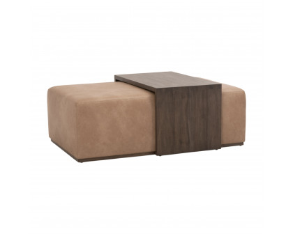 Essentials - Sample Dovetail Upholstered Coffee Table in Ivanhoe Toast, Burnished Brown Acacia