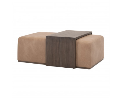 Essentials - Sample Dovetail Upholstered Coffee Table in Ivanhoe Toast, Burnished Brown Acacia