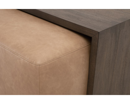 Essentials - Sample Dovetail Upholstered Coffee Table in Ivanhoe Toast, Burnished Brown Acacia