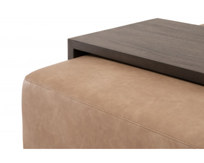 Essentials - Sample Dovetail Upholstered Coffee Table in Ivanhoe Toast, Burnished Brown Acacia