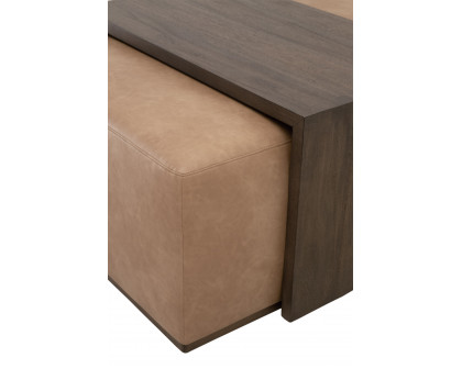 Essentials - Sample Dovetail Upholstered Coffee Table in Ivanhoe Toast, Burnished Brown Acacia