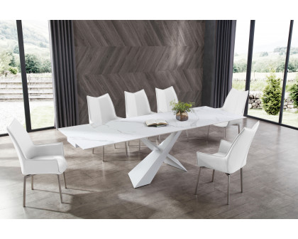 Extravaganza 9113 Dining Table with 1218 Swivel White Chairs