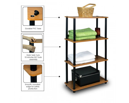 FaFurn 4-Tier Storage Shelves Display Rack Bookcase - Cherry