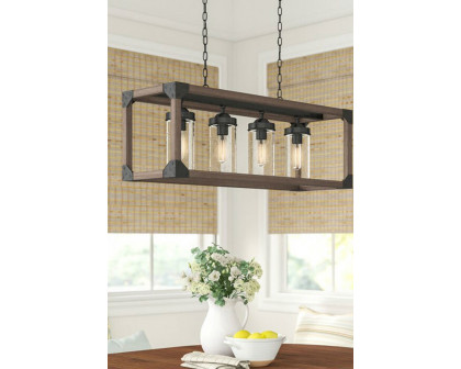 FaFurn - 4 Light Adjustable Dimmable Rectangle Chandelier with Wrought Iron Accents