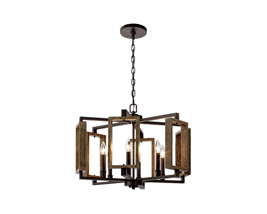 FaFurn - 6-Light Dimmable Aged Bronze Farmhouse Pendant with Wood Accents Chandelier