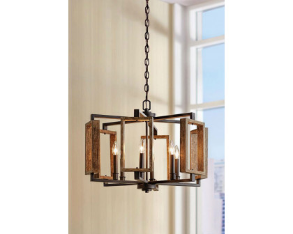 FaFurn - 6-Light Dimmable Aged Bronze Farmhouse Pendant with Wood Accents Chandelier